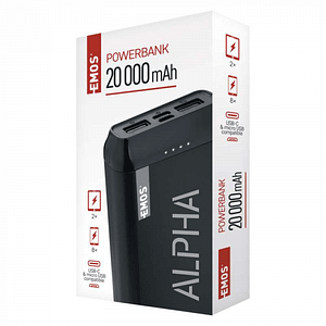 Power bank EMOS Alpha 20, 20000 mAh, čierny + kabel USB-C