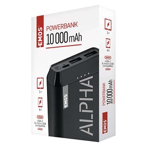 Power bank EMOS Alpha 10, 10000 mAh, čierny + kabel USB-C